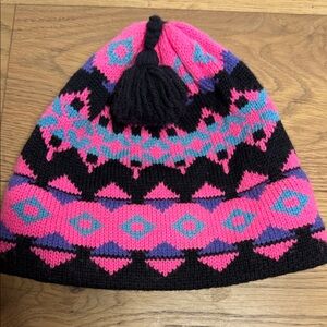Nordic Print Colorful Womens Pom-Pom Beanie Hat